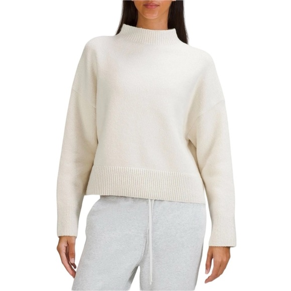 lululemon athletica Sweaters - Lululemon sz 4 Color Bone Brushed Cotton Merino Wool Blend Mock-neck Sweater